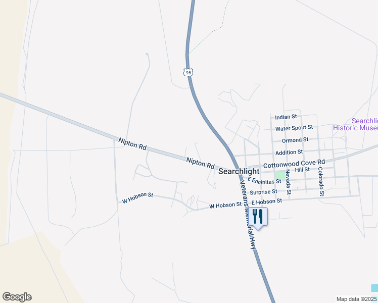 map of restaurants, bars, coffee shops, grocery stores, and more near 494 Nipton Road in Searchlight