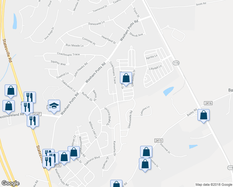 map of restaurants, bars, coffee shops, grocery stores, and more near 10000 Meadow Crossing Lane in Cornelius