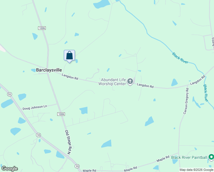 map of restaurants, bars, coffee shops, grocery stores, and more near 1350 Langdon Road in Angier