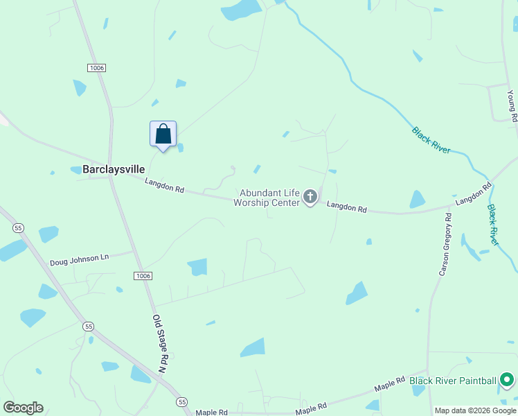 map of restaurants, bars, coffee shops, grocery stores, and more near 1350 Langdon Road in Angier