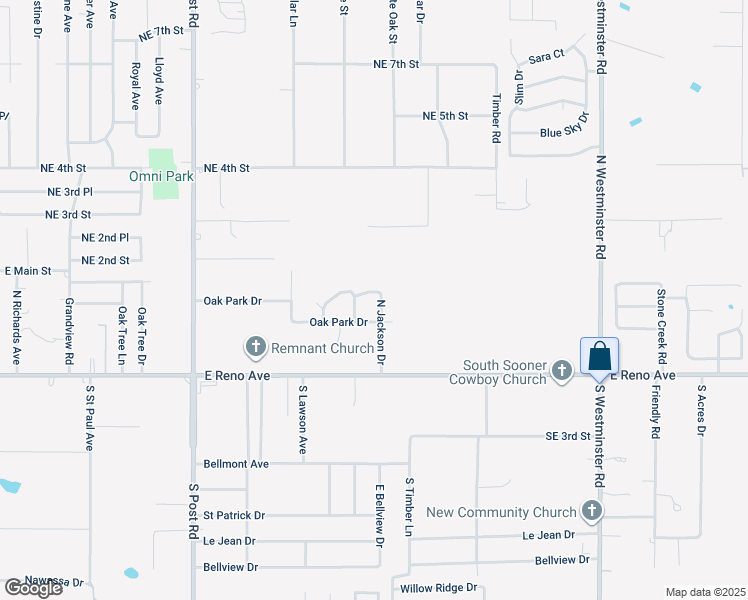 map of restaurants, bars, coffee shops, grocery stores, and more near 205 North Jackson Drive in Midwest City