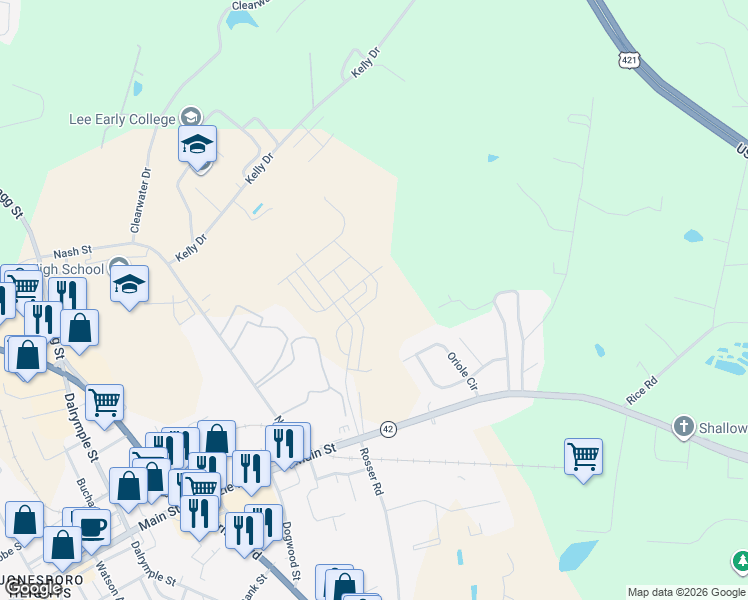 map of restaurants, bars, coffee shops, grocery stores, and more near 2013 Oriole Circle in Sanford