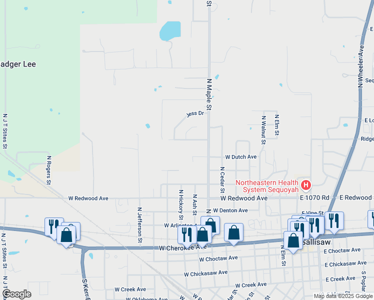 map of restaurants, bars, coffee shops, grocery stores, and more near 714 Meadowlark Avenue in Sallisaw