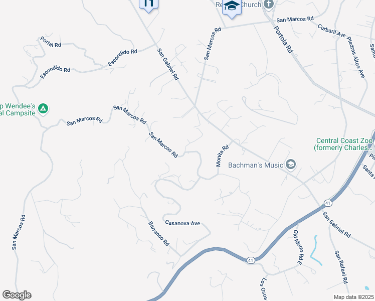 map of restaurants, bars, coffee shops, grocery stores, and more near 10050 San Marcos Road in Atascadero