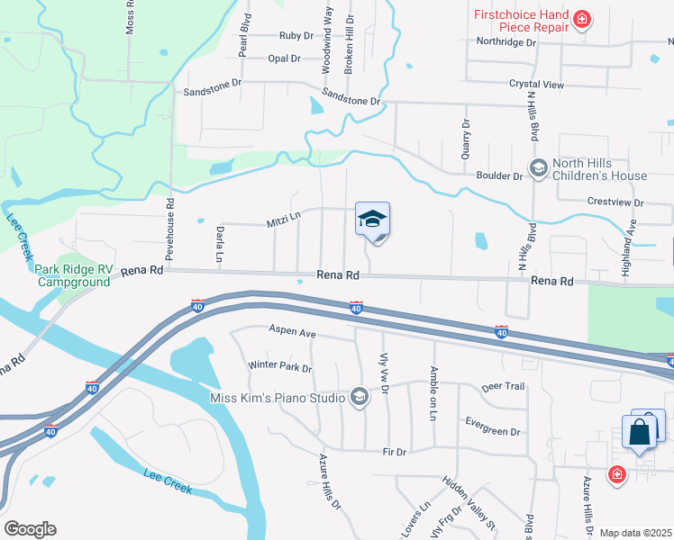 map of restaurants, bars, coffee shops, grocery stores, and more near 2001 Broken Hill Drive in Van Buren