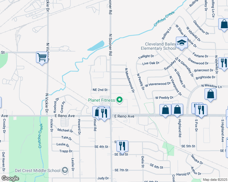 map of restaurants, bars, coffee shops, grocery stores, and more near 1333 Tina Drive in Midwest City