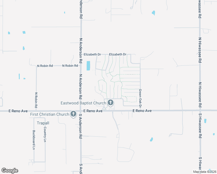 map of restaurants, bars, coffee shops, grocery stores, and more near 233 Tunbridge Road in Midwest City