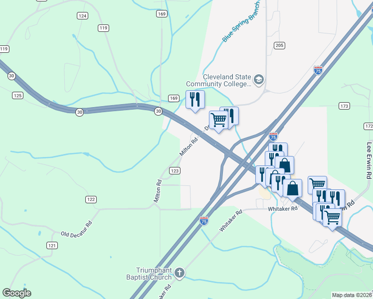 map of restaurants, bars, coffee shops, grocery stores, and more near 1837 Milton Road in Athens