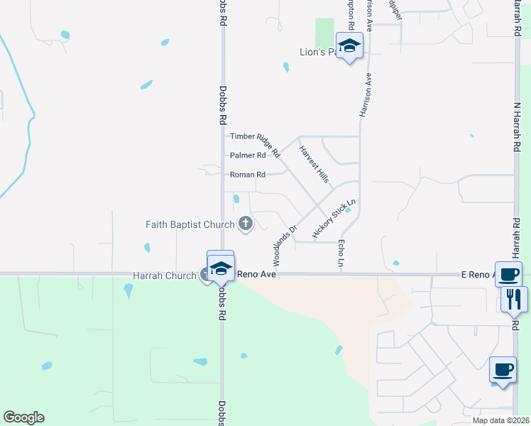 map of restaurants, bars, coffee shops, grocery stores, and more near Coss Street in Harrah