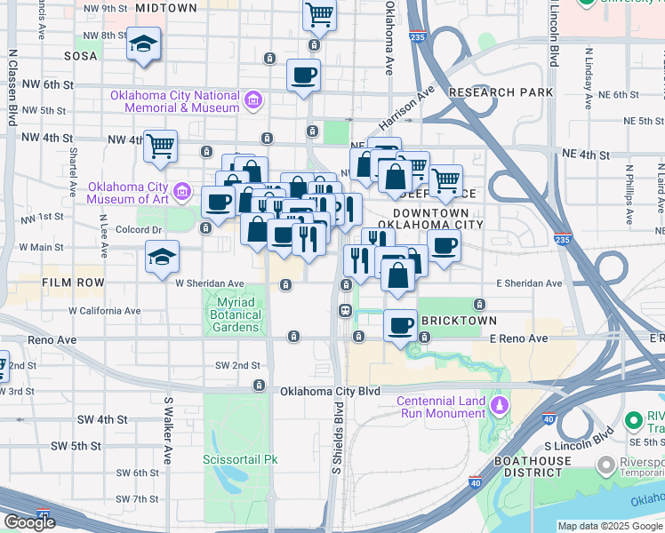 map of restaurants, bars, coffee shops, grocery stores, and more near 1K North East K Gaylord Boulevard in Oklahoma City