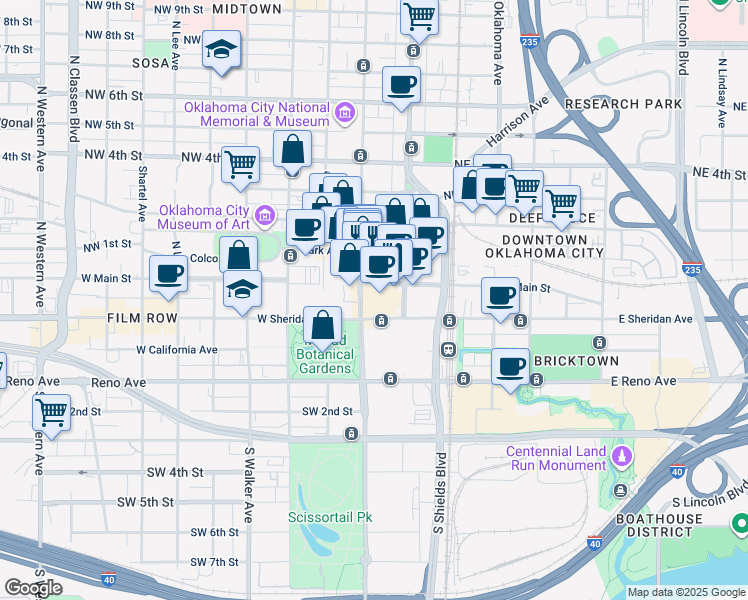 map of restaurants, bars, coffee shops, grocery stores, and more near in Oklahoma City