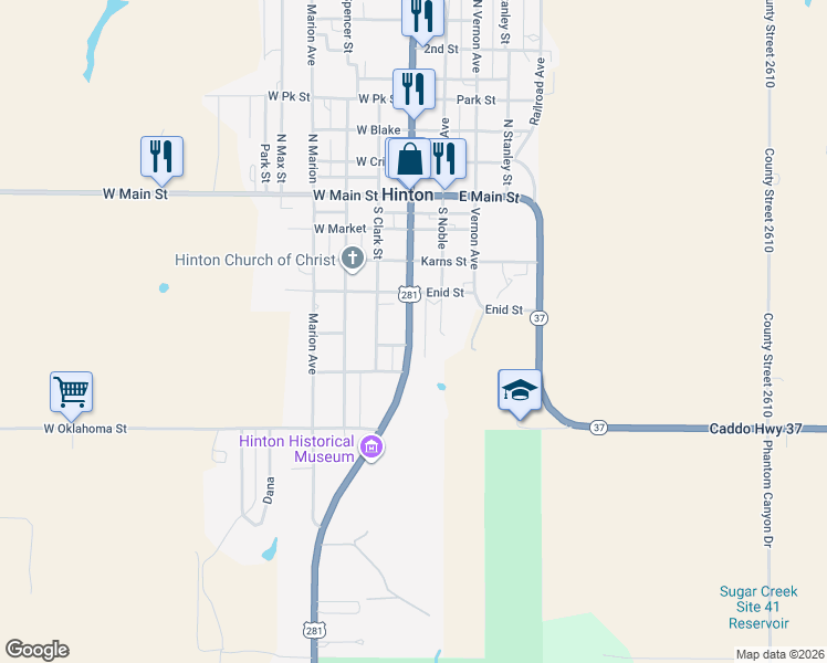 map of restaurants, bars, coffee shops, grocery stores, and more near 429 Spencer Avenue in Hinton