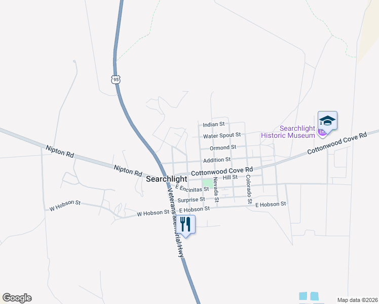 map of restaurants, bars, coffee shops, grocery stores, and more near 260 Main Street in Searchlight