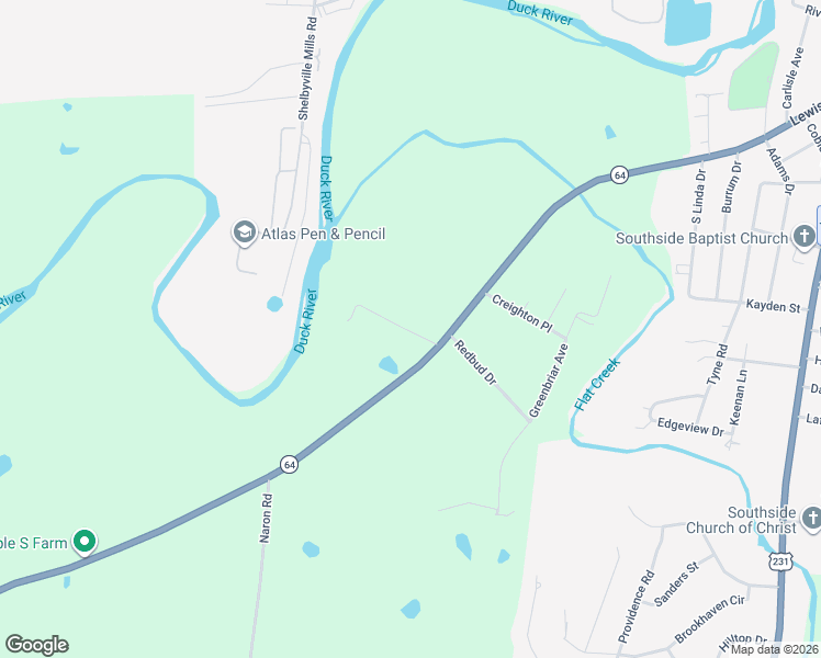map of restaurants, bars, coffee shops, grocery stores, and more near 134 Roddy Road in Shelbyville