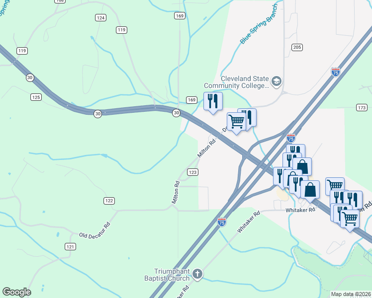map of restaurants, bars, coffee shops, grocery stores, and more near 2915 Decatur Pike in Athens