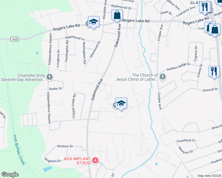 map of restaurants, bars, coffee shops, grocery stores, and more near 1445 Oakwood Avenue in Kannapolis