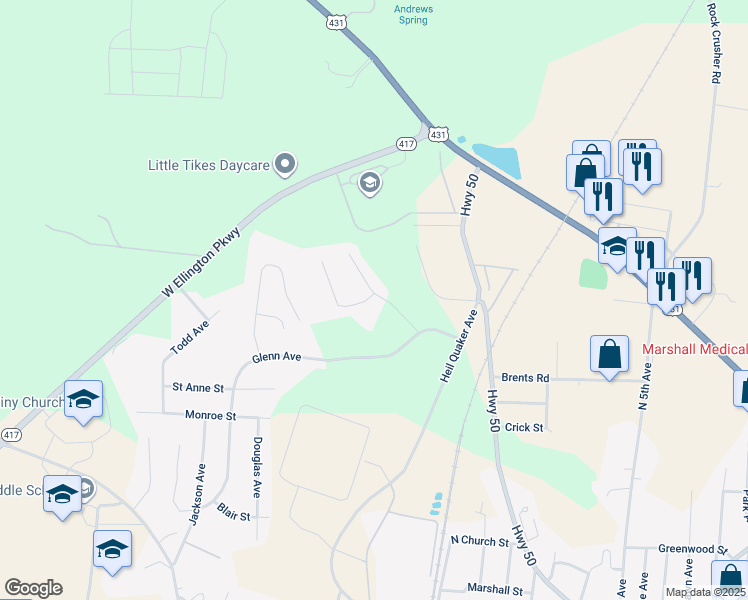 map of restaurants, bars, coffee shops, grocery stores, and more near 1110 Acorn Drive in Lewisburg
