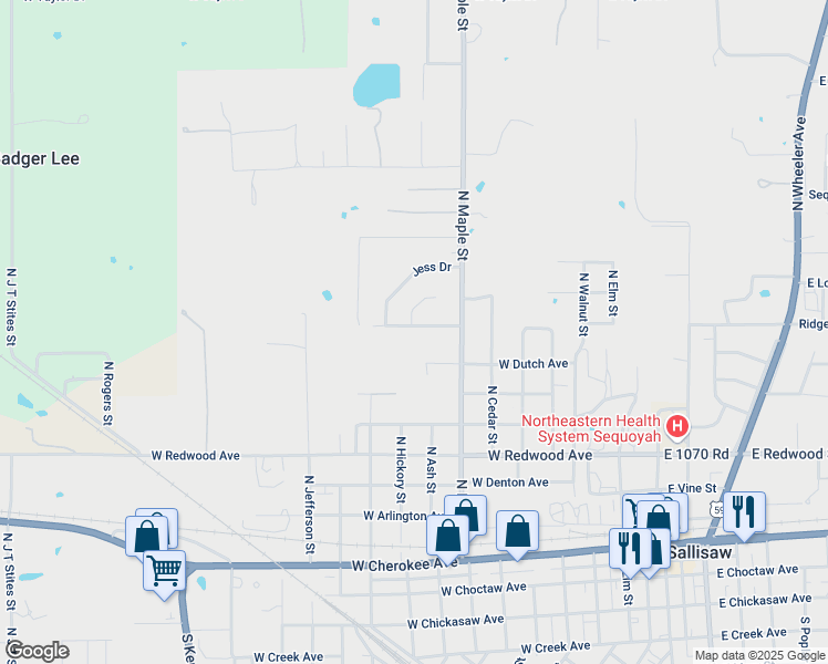 map of restaurants, bars, coffee shops, grocery stores, and more near 714 Meadowlark Avenue in Sallisaw