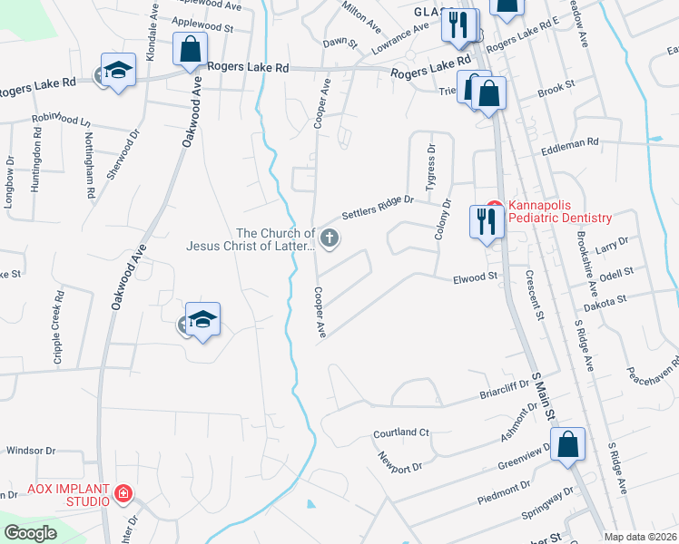 map of restaurants, bars, coffee shops, grocery stores, and more near 588 Westwood Drive in Kannapolis
