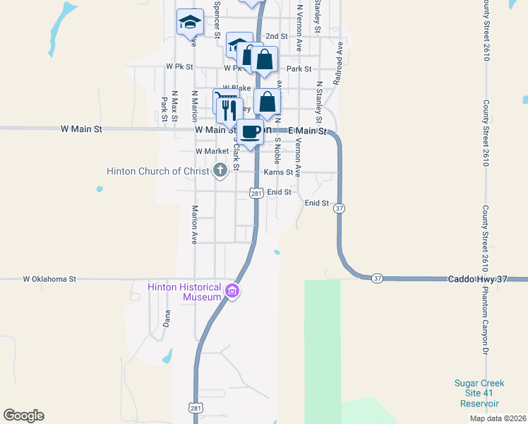 map of restaurants, bars, coffee shops, grocery stores, and more near 429 Spencer Avenue in Hinton