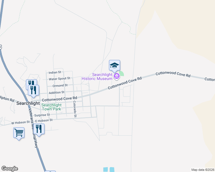 map of restaurants, bars, coffee shops, grocery stores, and more near 200 Michael Wendell Way in Searchlight