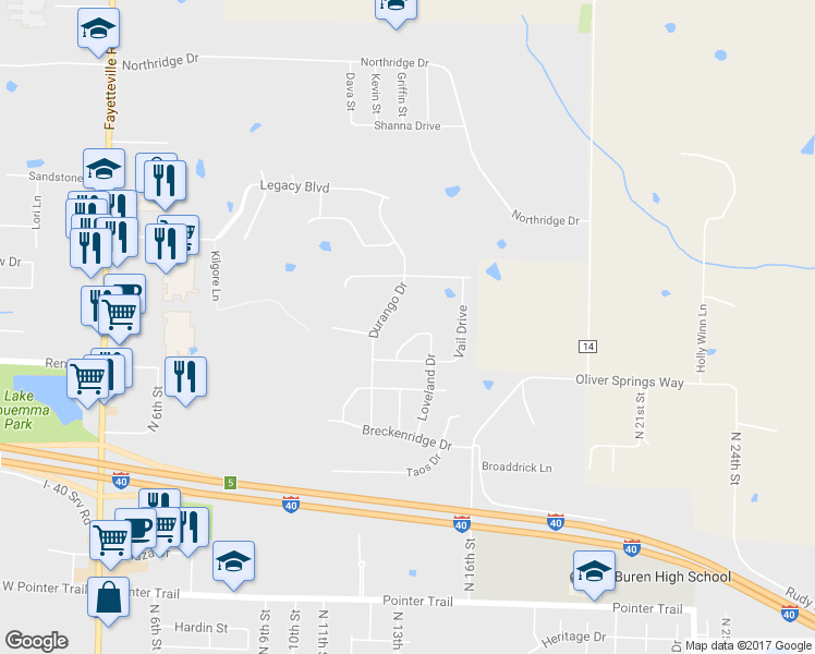 map of restaurants, bars, coffee shops, grocery stores, and more near 2211 Beaver Drive in Van Buren