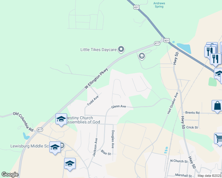 map of restaurants, bars, coffee shops, grocery stores, and more near 960 Sumerset Circle in Lewisburg
