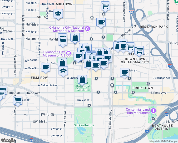 map of restaurants, bars, coffee shops, grocery stores, and more near 55 North Robinson Avenue in Oklahoma City