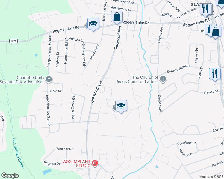 map of restaurants, bars, coffee shops, grocery stores, and more near 1445 Oakwood Avenue in Kannapolis