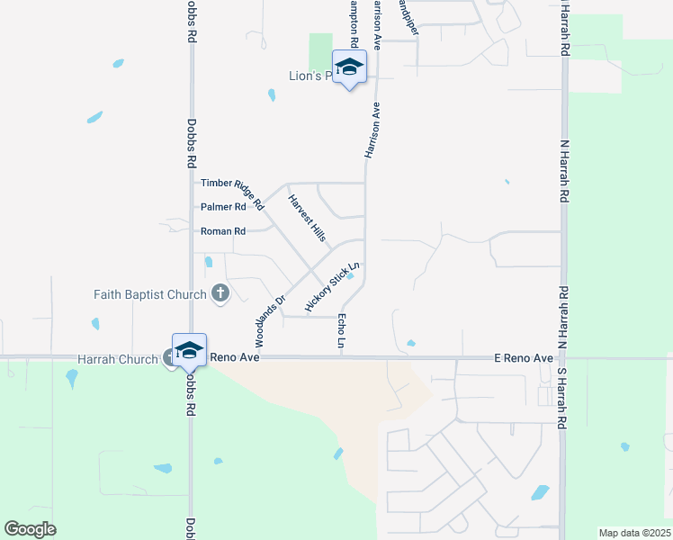 map of restaurants, bars, coffee shops, grocery stores, and more near 251 Hickory Stick Lane in Harrah
