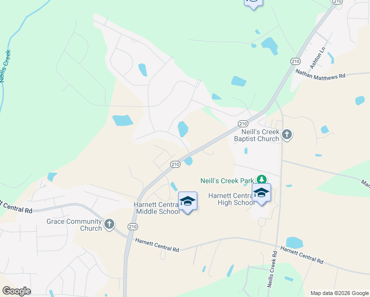 map of restaurants, bars, coffee shops, grocery stores, and more near 5135 North Carolina 210 in Angier