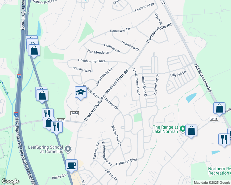 map of restaurants, bars, coffee shops, grocery stores, and more near 10135 Allison Taylor Court in Cornelius