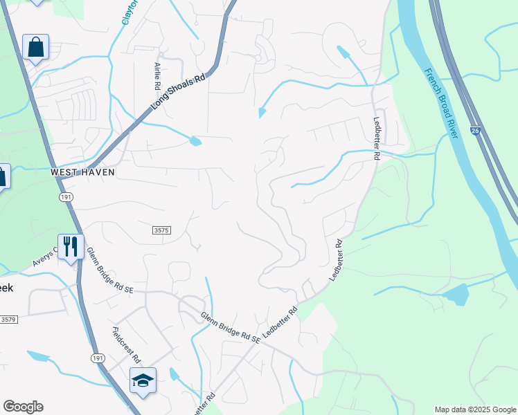 map of restaurants, bars, coffee shops, grocery stores, and more near 150 Waightstill Drive in Arden