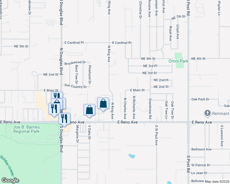 map of restaurants, bars, coffee shops, grocery stores, and more near 240 North King Avenue in Midwest City