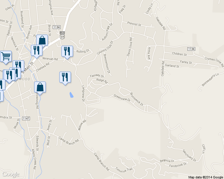 map of restaurants, bars, coffee shops, grocery stores, and more near 55 Brunswick Dr in Waynesville