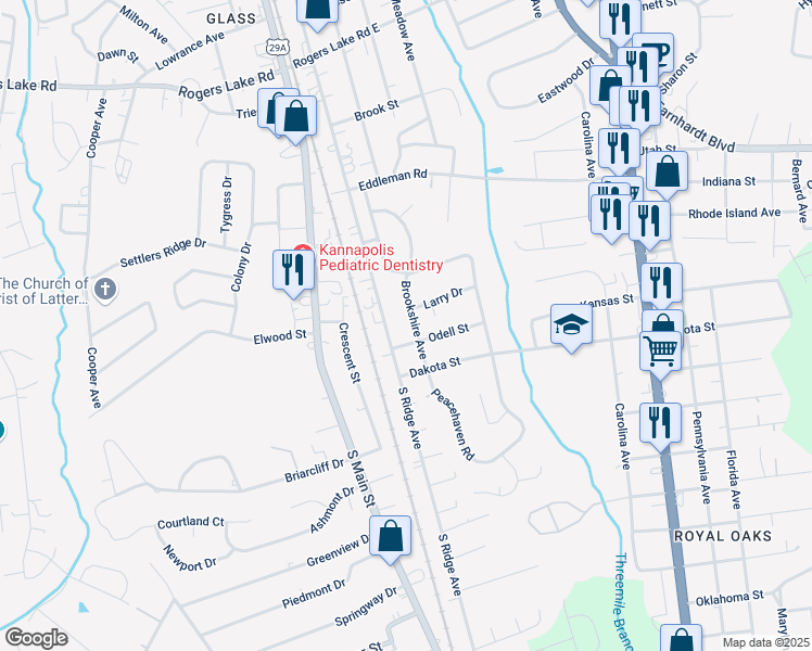 map of restaurants, bars, coffee shops, grocery stores, and more near 300 Odell Street in Kannapolis
