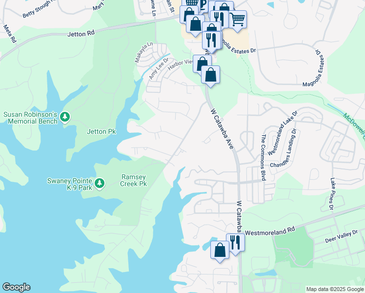 map of restaurants, bars, coffee shops, grocery stores, and more near 18648 Nantz Road in Cornelius