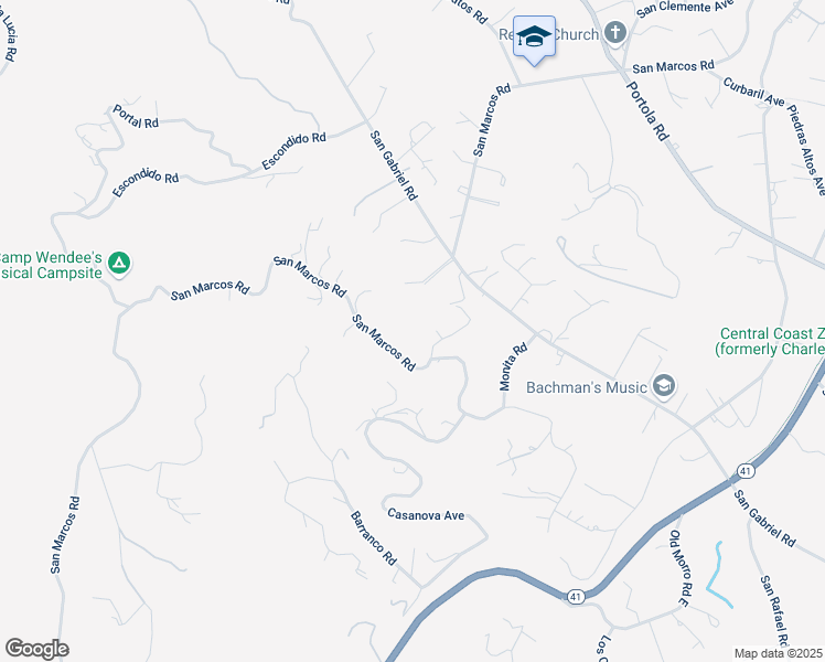 map of restaurants, bars, coffee shops, grocery stores, and more near 10050 San Marcos Road in Atascadero