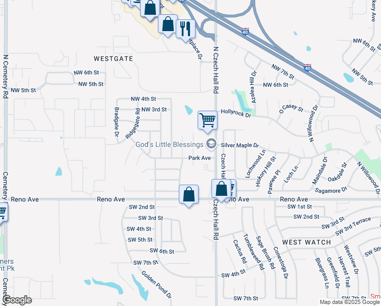 map of restaurants, bars, coffee shops, grocery stores, and more near 105 Bellgate Dr in Yukon