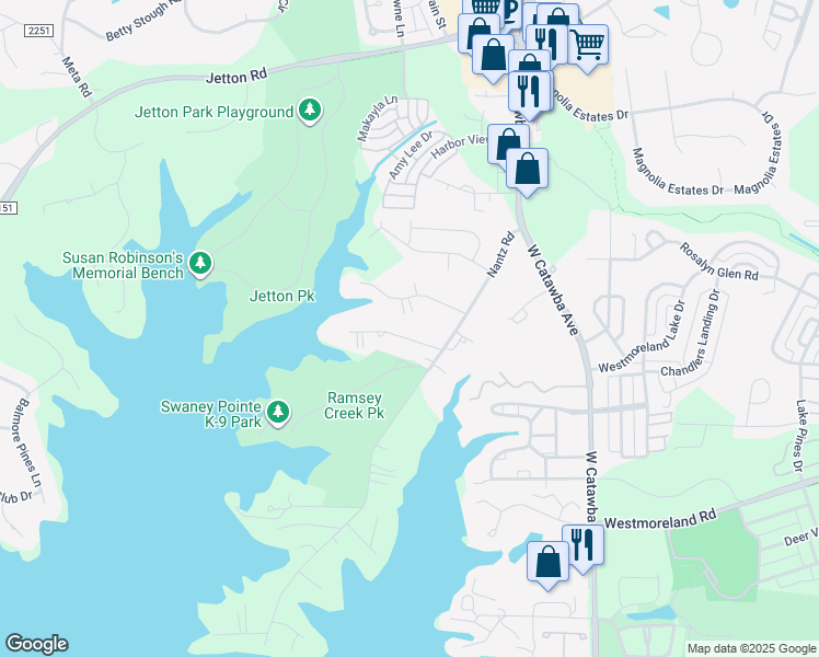 map of restaurants, bars, coffee shops, grocery stores, and more near 19407 Yachtman Drive in Cornelius