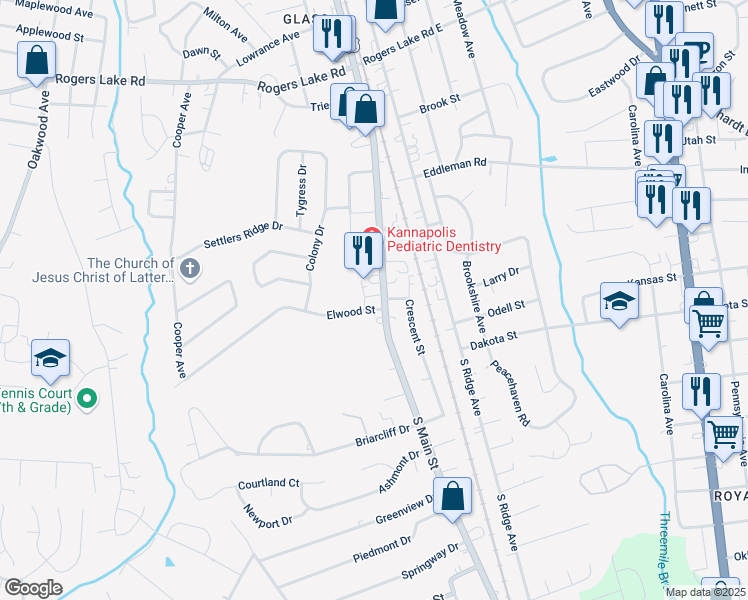 map of restaurants, bars, coffee shops, grocery stores, and more near 1884 South Main Street in Kannapolis