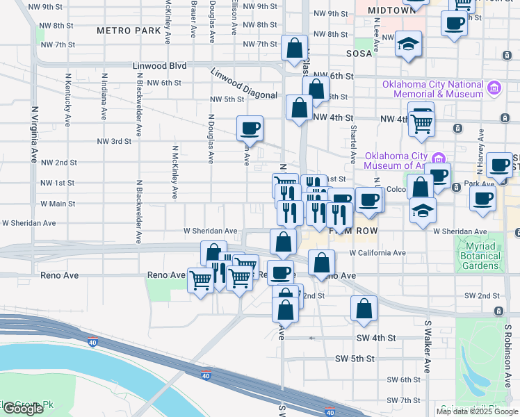 map of restaurants, bars, coffee shops, grocery stores, and more near 23 North Clegern Avenue in Oklahoma City