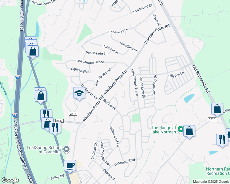 map of restaurants, bars, coffee shops, grocery stores, and more near 10135 Allison Taylor Court in Cornelius