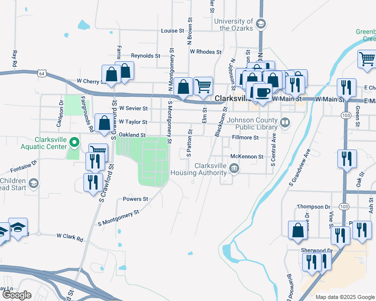 map of restaurants, bars, coffee shops, grocery stores, and more near 2 Love Circle in Clarksville