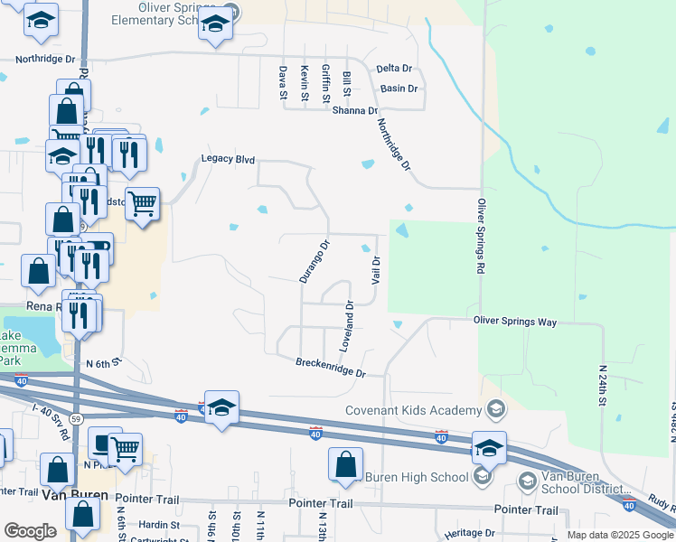 map of restaurants, bars, coffee shops, grocery stores, and more near 2211 Beaver Drive in Van Buren