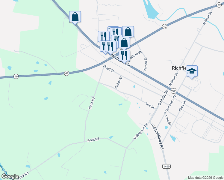 map of restaurants, bars, coffee shops, grocery stores, and more near 201 Lee Street in Richfield