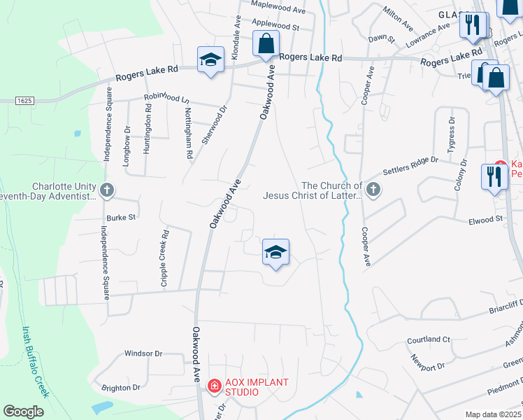 map of restaurants, bars, coffee shops, grocery stores, and more near 1445 Oakwood Avenue in Kannapolis