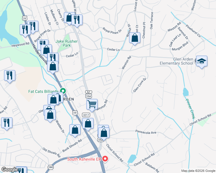 map of restaurants, bars, coffee shops, grocery stores, and more near 4 Quail Hollow Drive in Arden