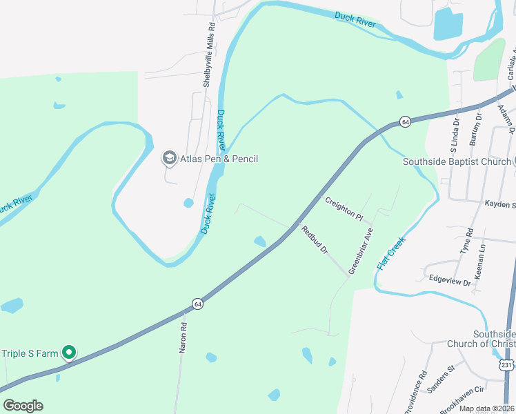map of restaurants, bars, coffee shops, grocery stores, and more near 134 Roddy Road in Shelbyville