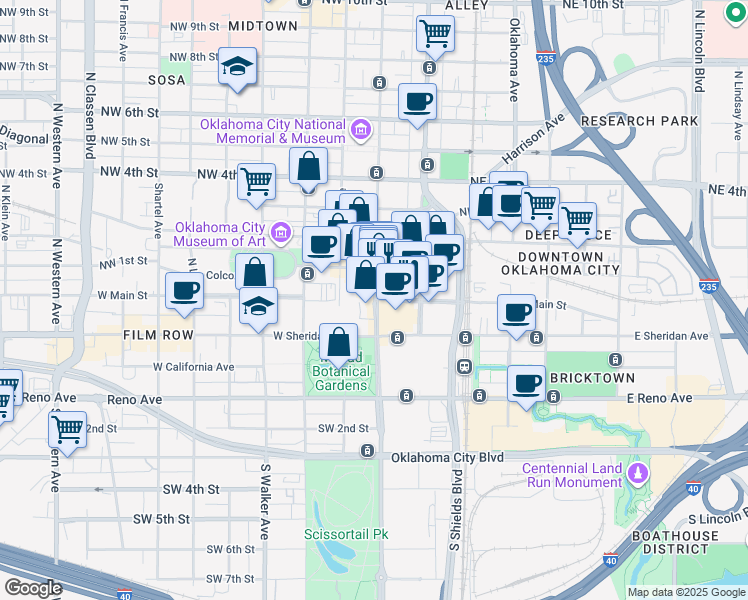 map of restaurants, bars, coffee shops, grocery stores, and more near 101 North Robinson Avenue in Oklahoma City